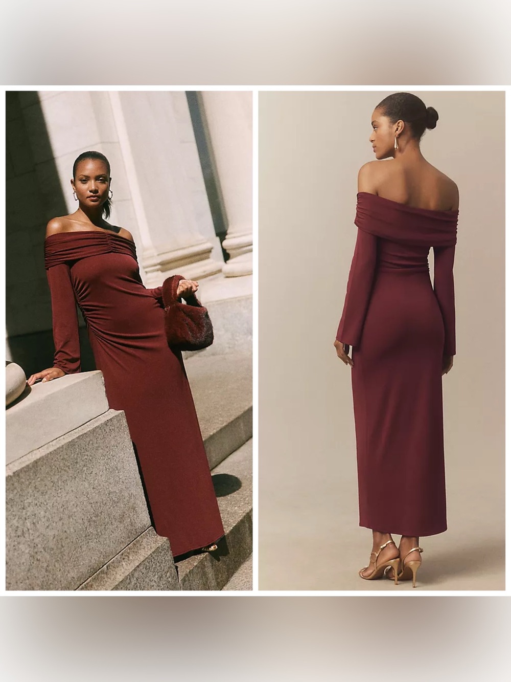 Anthropologie BHLDN Off-Shoulder Bell-Sleeve Stretch Jersey Maxi Dress Medium